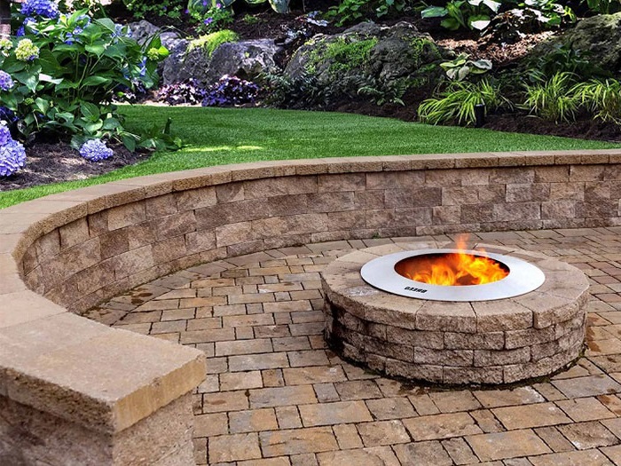 Stone Fire Pit With Matching Wall Stone Fire Pit With Matching Wall